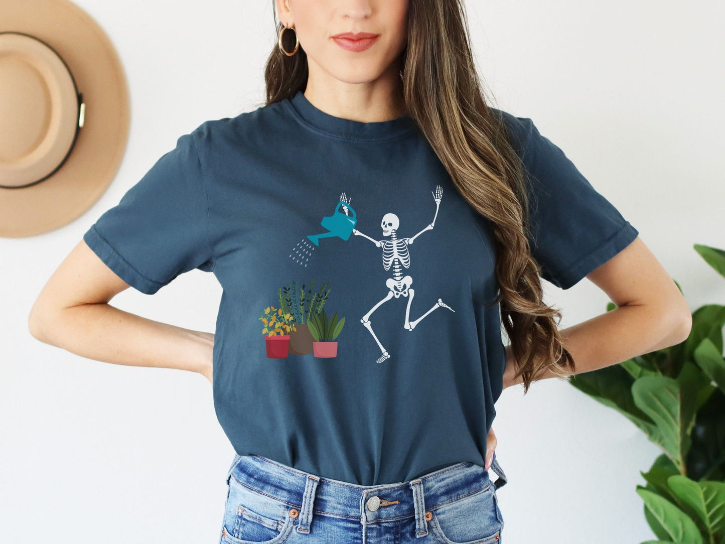Comfort Colors Shirt, Plant Shirt, Watering Plants Shirt, Skeleton Shirt, Spring Shirt, Nature Shirt, Spooky Shirt, Halloween Shirt