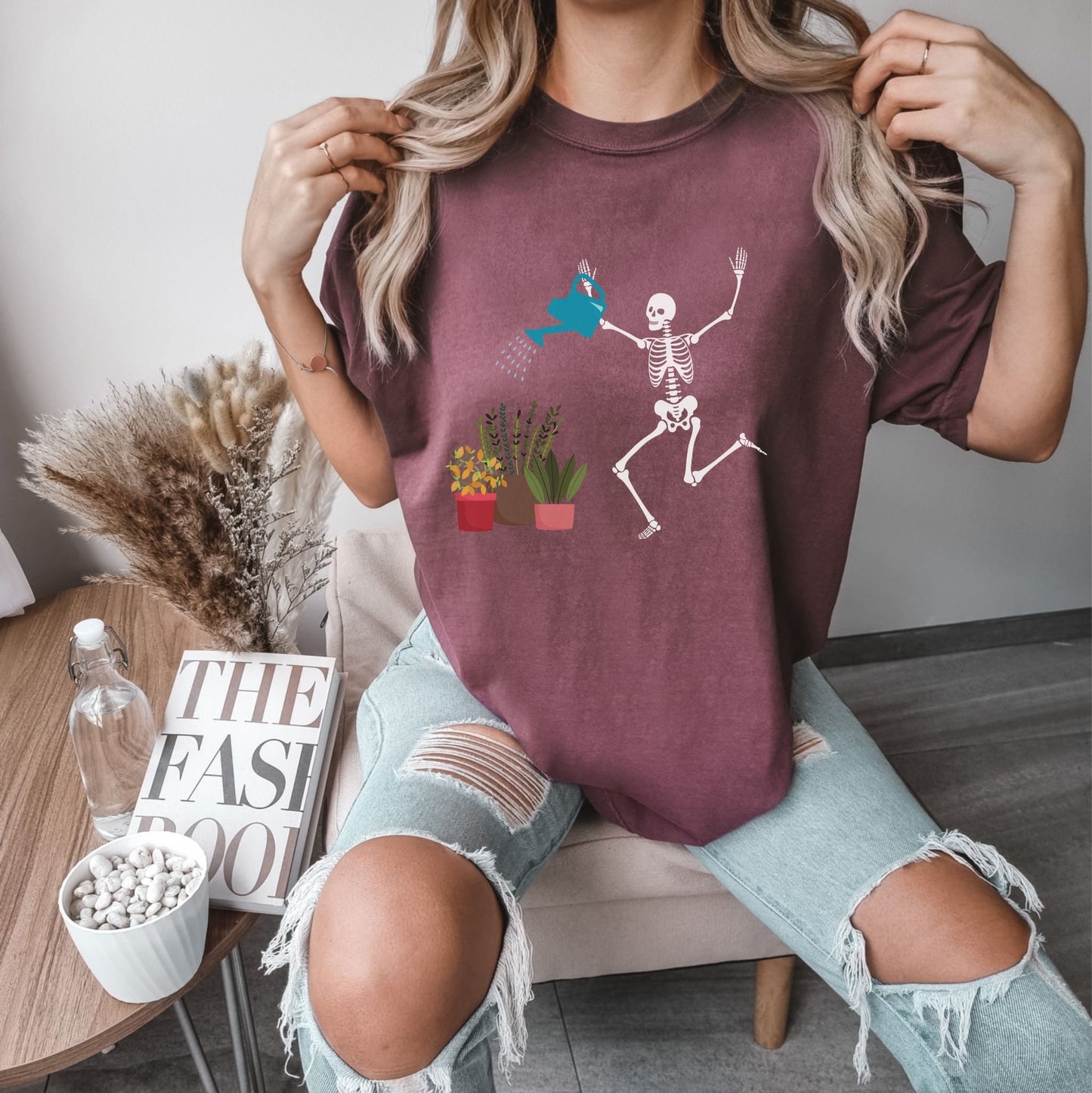Comfort Colors Shirt, Plant Shirt, Watering Plants Shirt, Skeleton Shirt, Spring Shirt, Nature Shirt, Spooky Shirt, Halloween Shirt