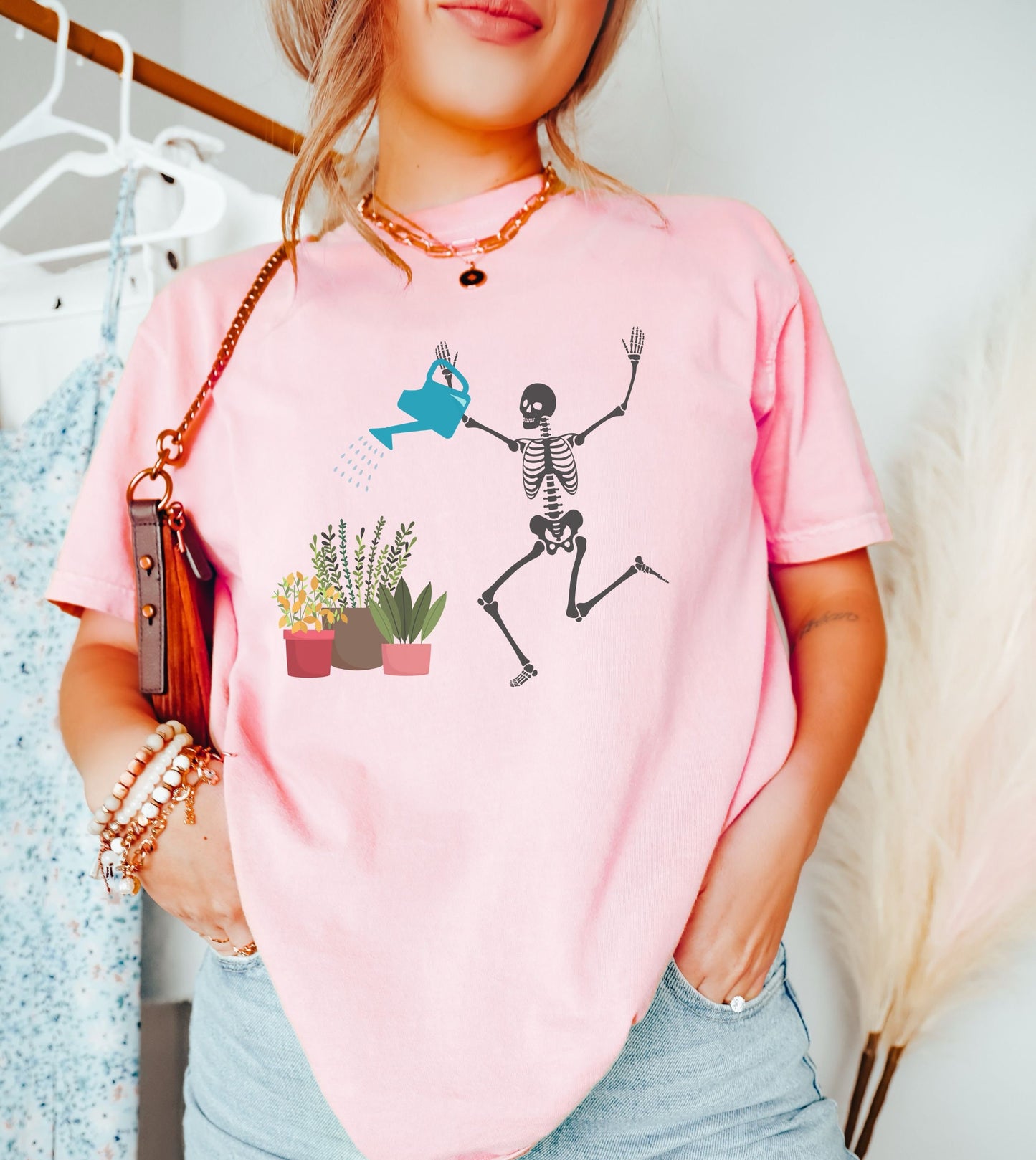 Comfort Colors Shirt, Plant Shirt, Watering Plants Shirt, Skeleton Shirt, Spring Shirt, Nature Shirt, Spooky Shirt, Halloween Shirt