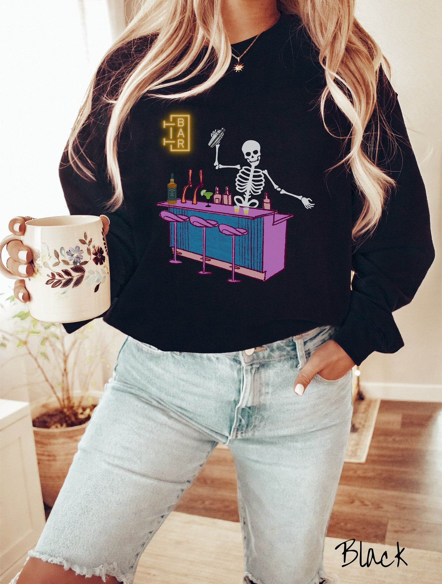 Skeleton Bartender Sweatshirt, Cocktail Sweater, Halloween Bartender Tee, Mixologist Shirt, Alcohol T-Shirt, Spooky Cocktail