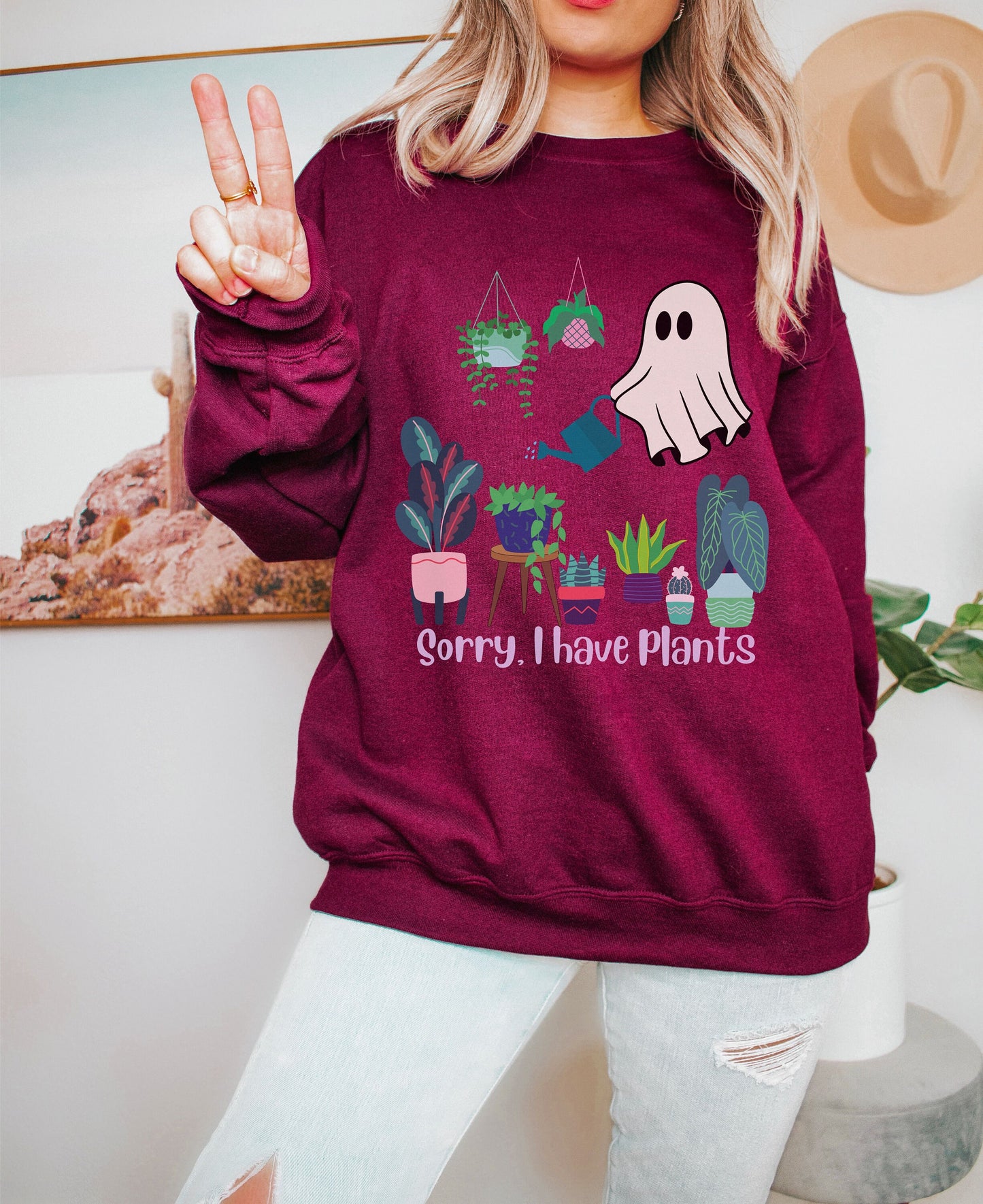 Sorry I Have Plants Sweatshirt, Halloween Plant Shirt, Plant Lover Gift, Autumn Plant Parent Sweater, Ghost Watering Plants Tee