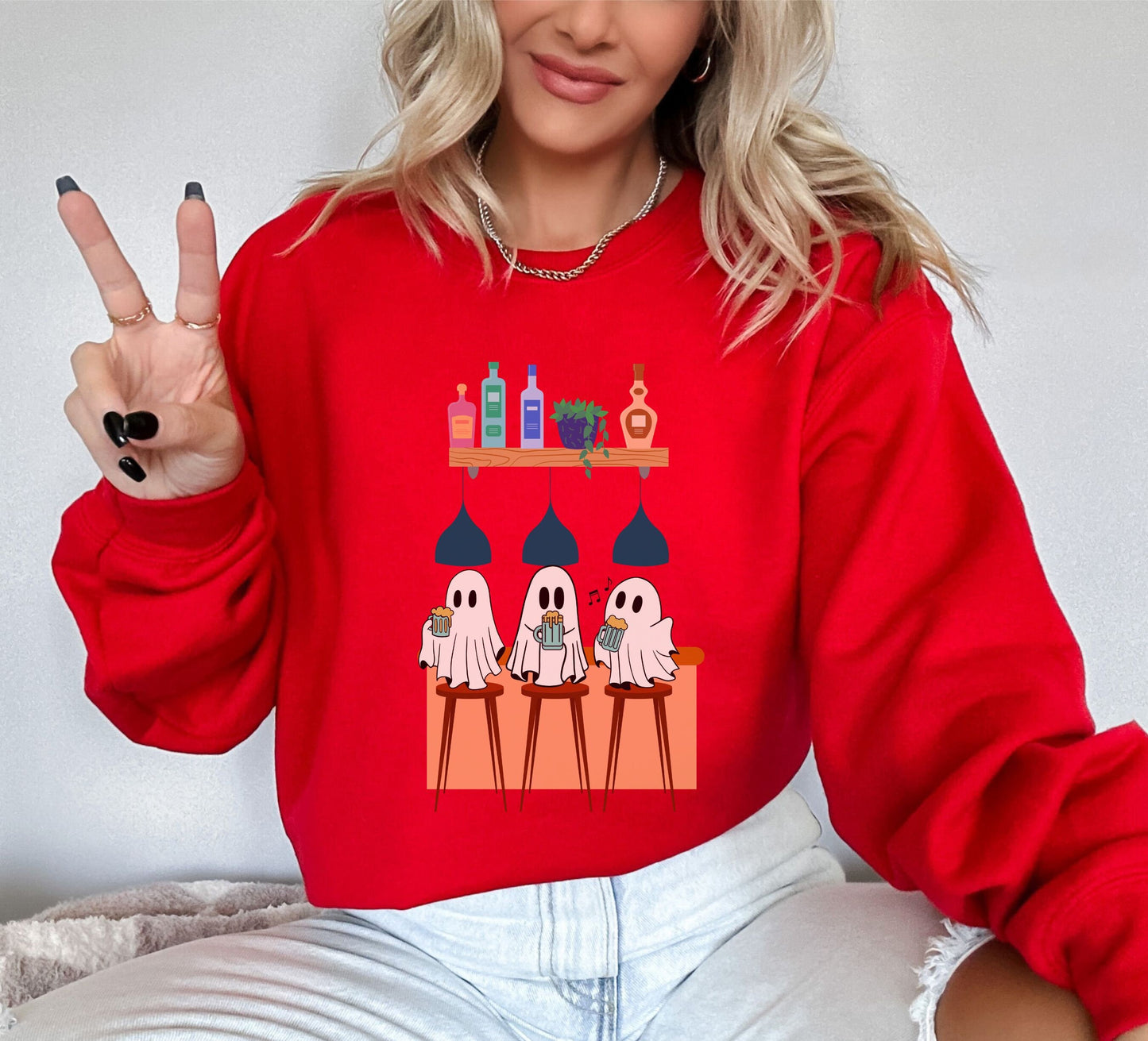 Ghosts Drinking Beer Sweatshirt, Booze Sweatshirt, Booze Halloween Sweater, Bartender Halloween Tee, Alcohol Ghosts Tee, Halloween Gift