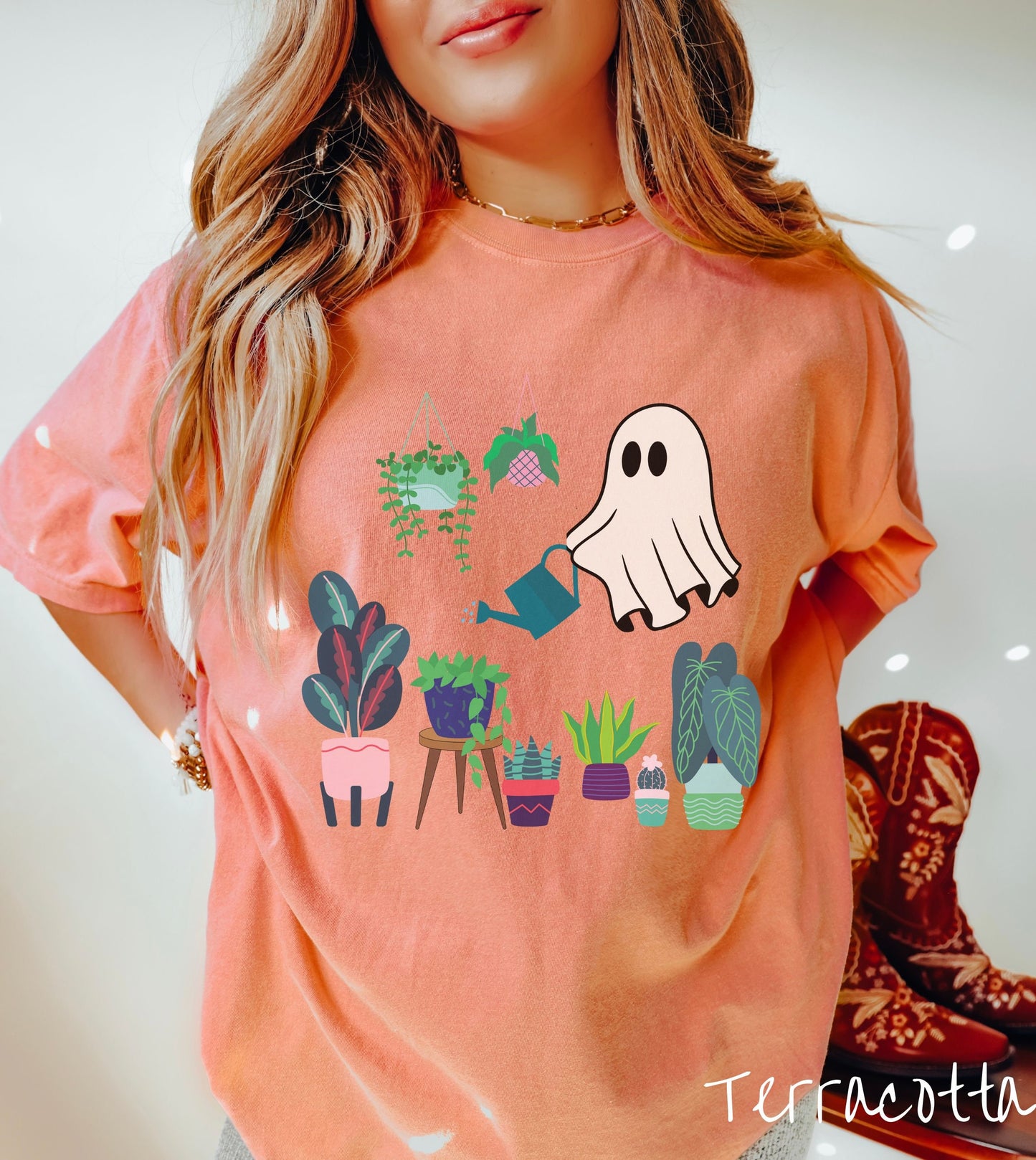 Comfort Colors Shirt, Ghost Watering Plants T-Shirt, Plant Parent Ghost, Halloween Plant Gift, Plant Lover Tee, Spooky Ghost and Plants