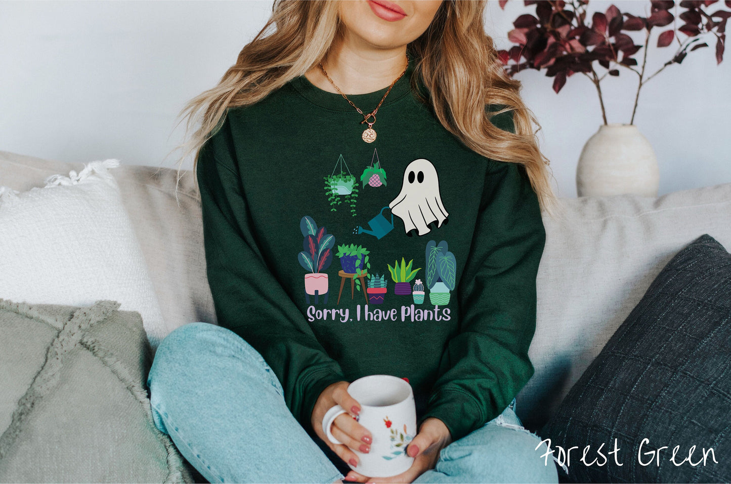 Sorry I Have Plants Sweatshirt, Halloween Plant Shirt, Plant Lover Gift, Autumn Plant Parent Sweater, Ghost Watering Plants Tee