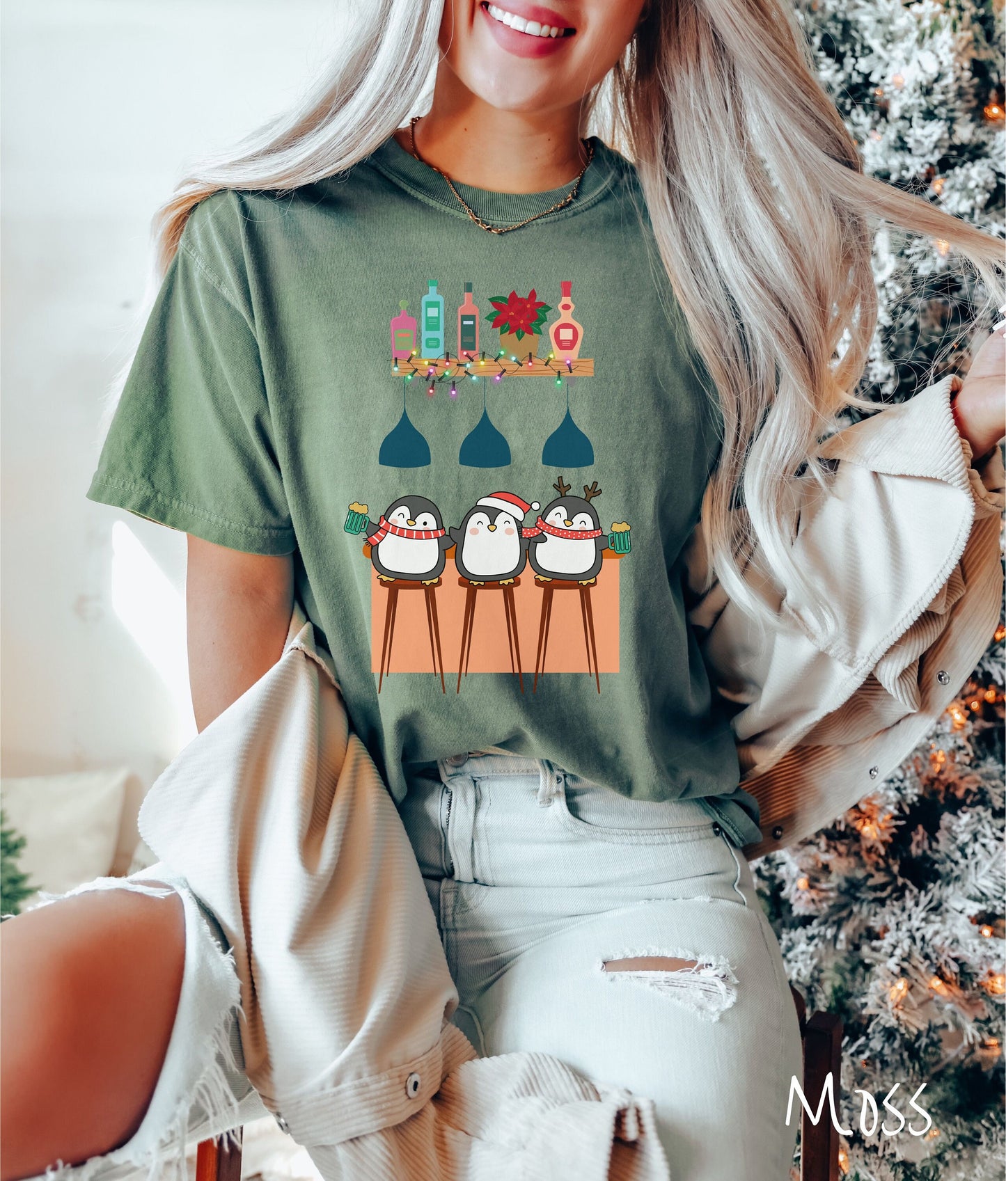 Comfort Colors Shirt, Christmas Penguins Tee, Christmas Bar Shirt, Christmas Drinks Holiday Bartender, Penguins Beer Shirt, Holiday Liquor