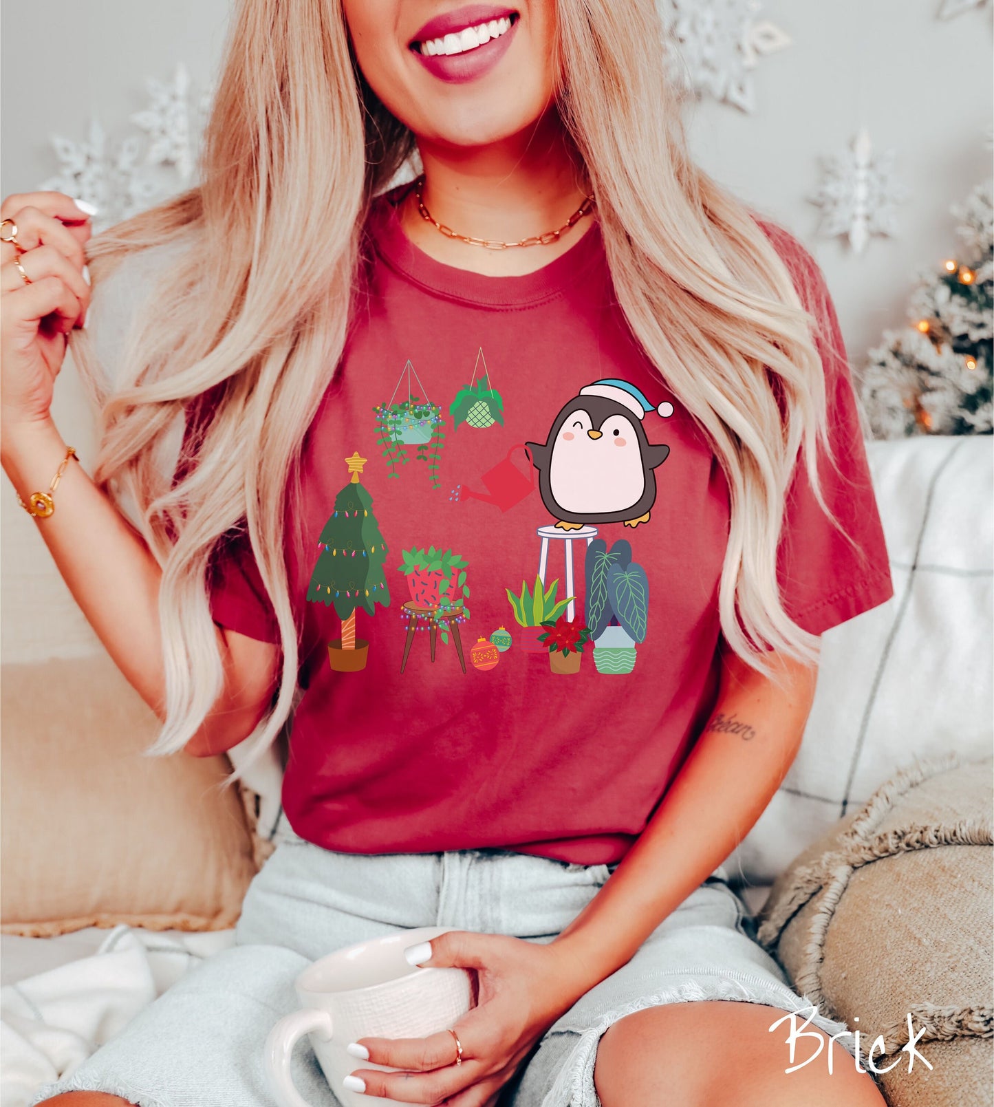 Comfort Colors Shirt, Christmas Penguins Tee, Christmas Plants Shirt, Plant Parent Gift Penguins Tree Shirt, Holiday Plants, Watering Plants