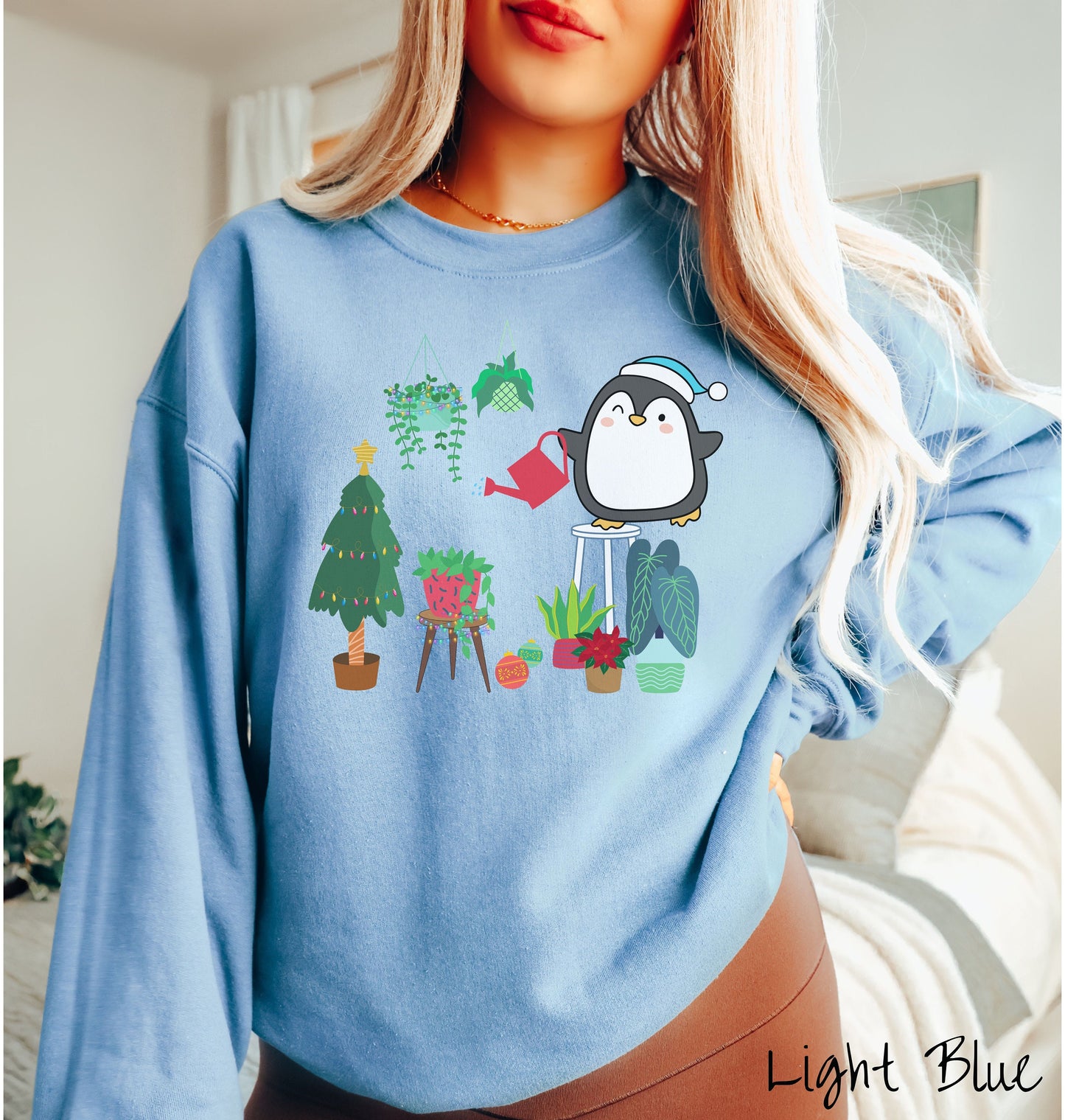 Christmas Penguin Watering Plants Sweatshirt, Christmas Plants Shirt, Plant Parent Gift Penguins Tree Shirt, Holiday Plants, Watering Plants