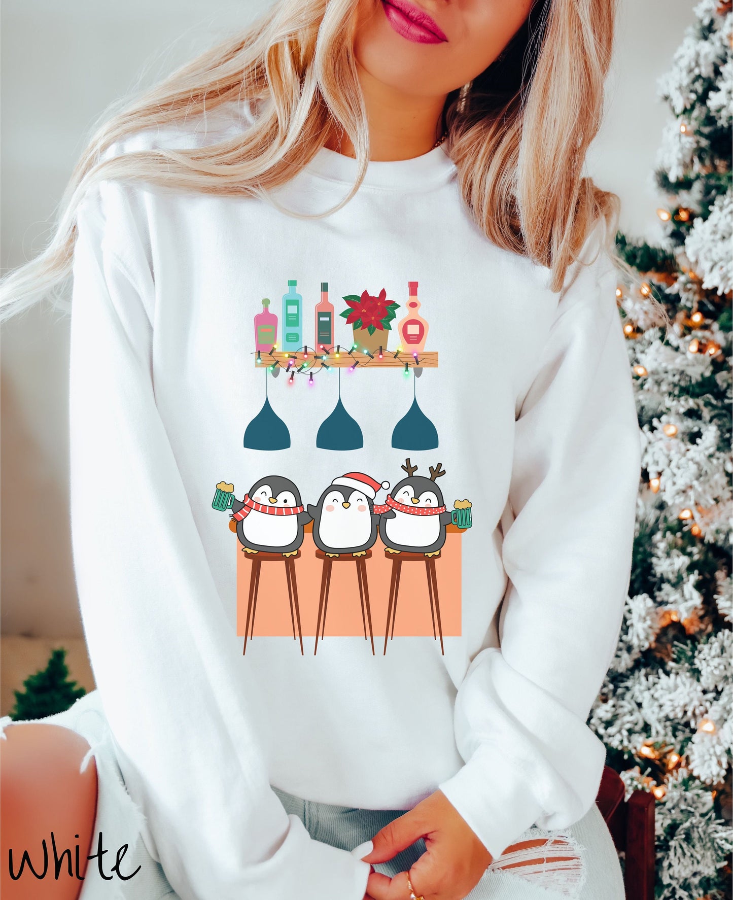 Christmas Penguins Drinking Beer Sweatshirt, Christmas Bar Shirt, Christmas Drinks Holiday Bartender, Penguins Beer Shirt, Holiday Liquor