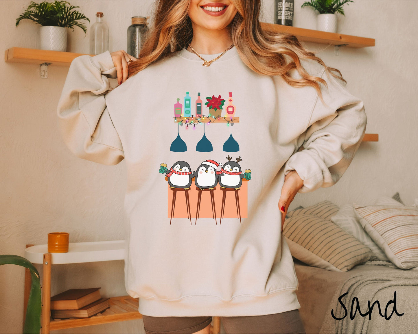 Christmas Penguins Drinking Beer Sweatshirt, Christmas Bar Shirt, Christmas Drinks Holiday Bartender, Penguins Beer Shirt, Holiday Liquor