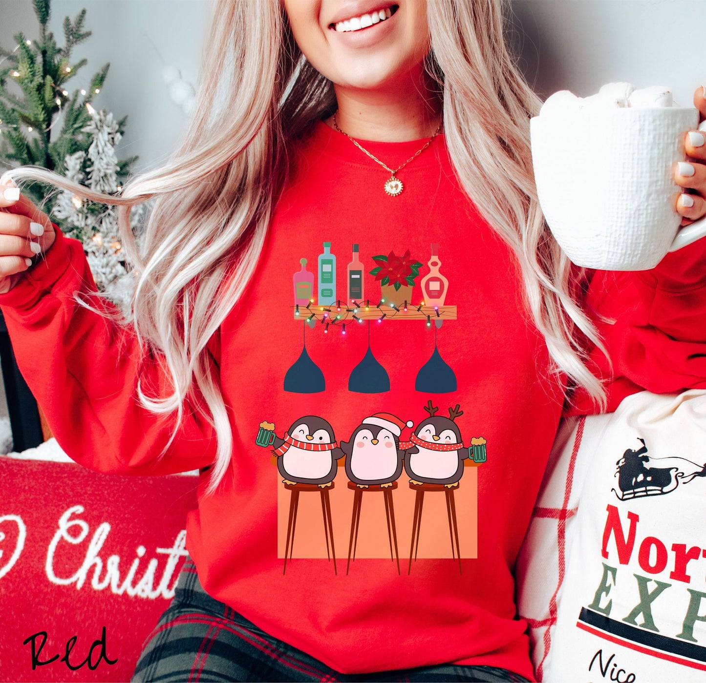 Christmas Penguins Drinking Beer Sweatshirt, Christmas Bar Shirt, Christmas Drinks Holiday Bartender, Penguins Beer Shirt, Holiday Liquor