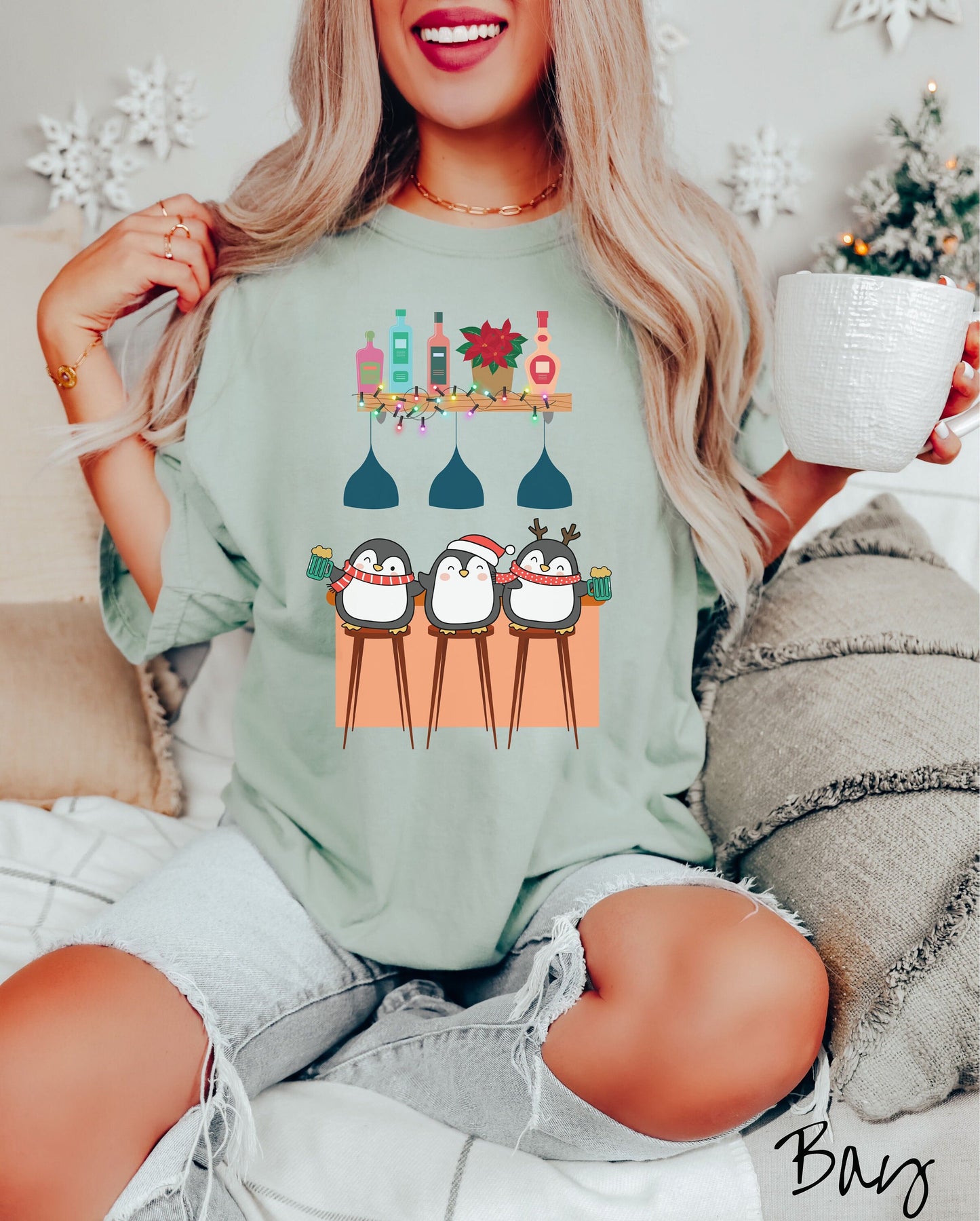 Comfort Colors Shirt, Christmas Penguins Tee, Christmas Bar Shirt, Christmas Drinks Holiday Bartender, Penguins Beer Shirt, Holiday Liquor
