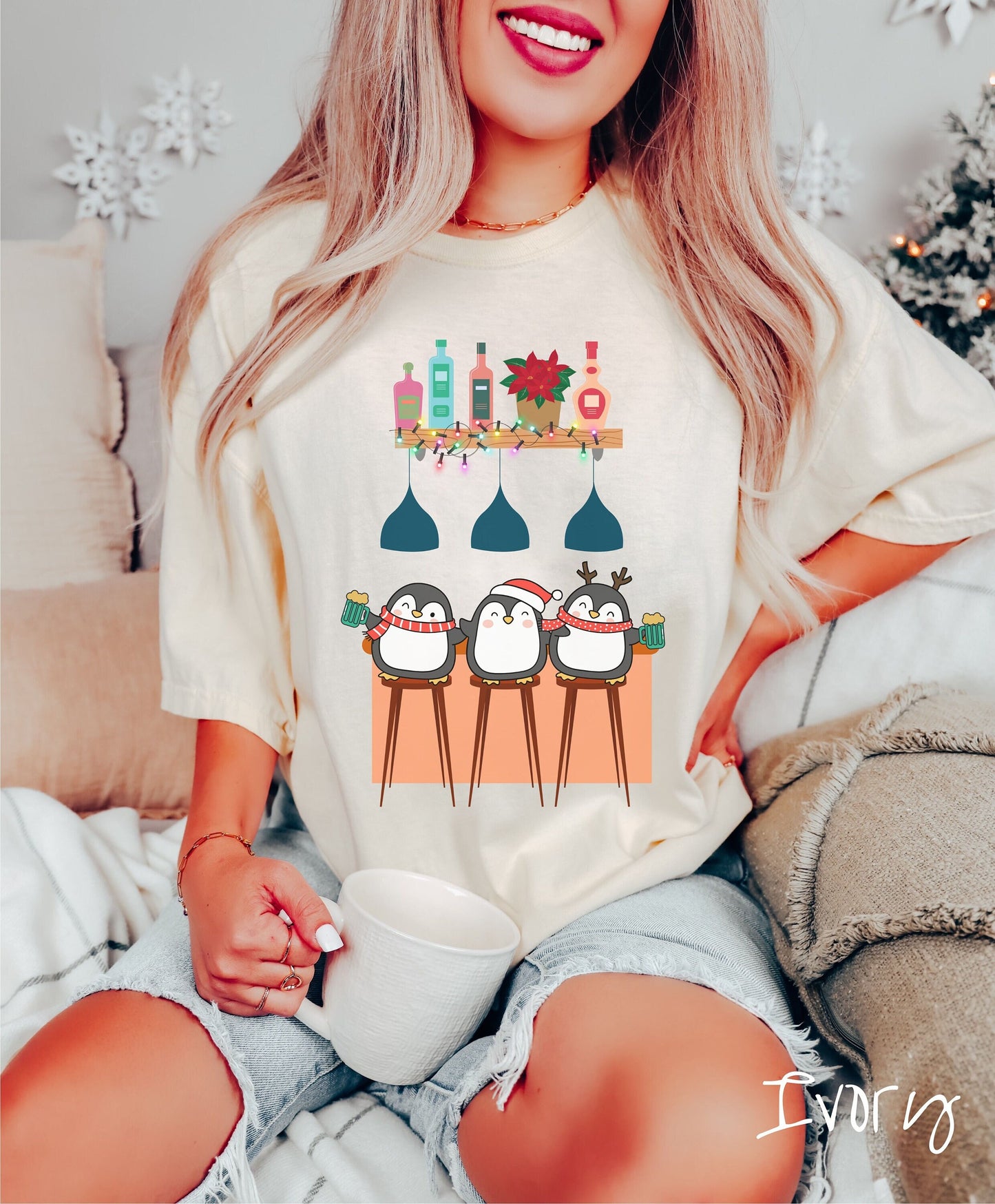 Comfort Colors Shirt, Christmas Penguins Tee, Christmas Bar Shirt, Christmas Drinks Holiday Bartender, Penguins Beer Shirt, Holiday Liquor