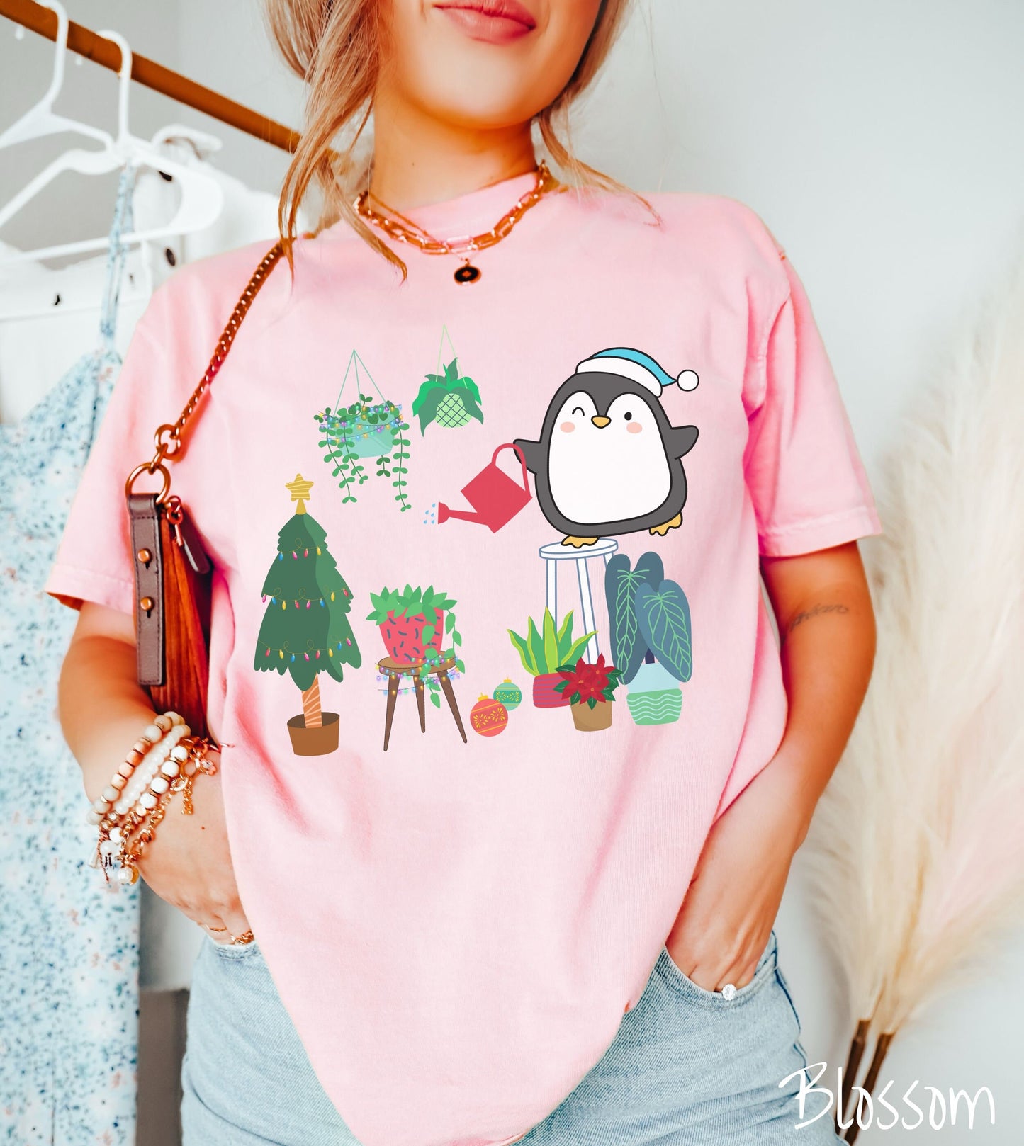 Comfort Colors Shirt, Christmas Penguins Tee, Christmas Plants Shirt, Plant Parent Gift Penguins Tree Shirt, Holiday Plants, Watering Plants