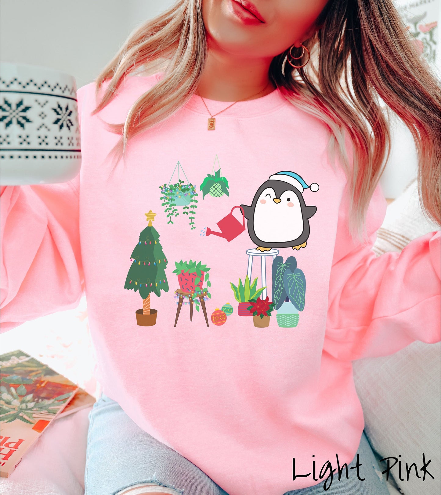 Christmas Penguin Watering Plants Sweatshirt, Christmas Plants Shirt, Plant Parent Gift Penguins Tree Shirt, Holiday Plants, Watering Plants