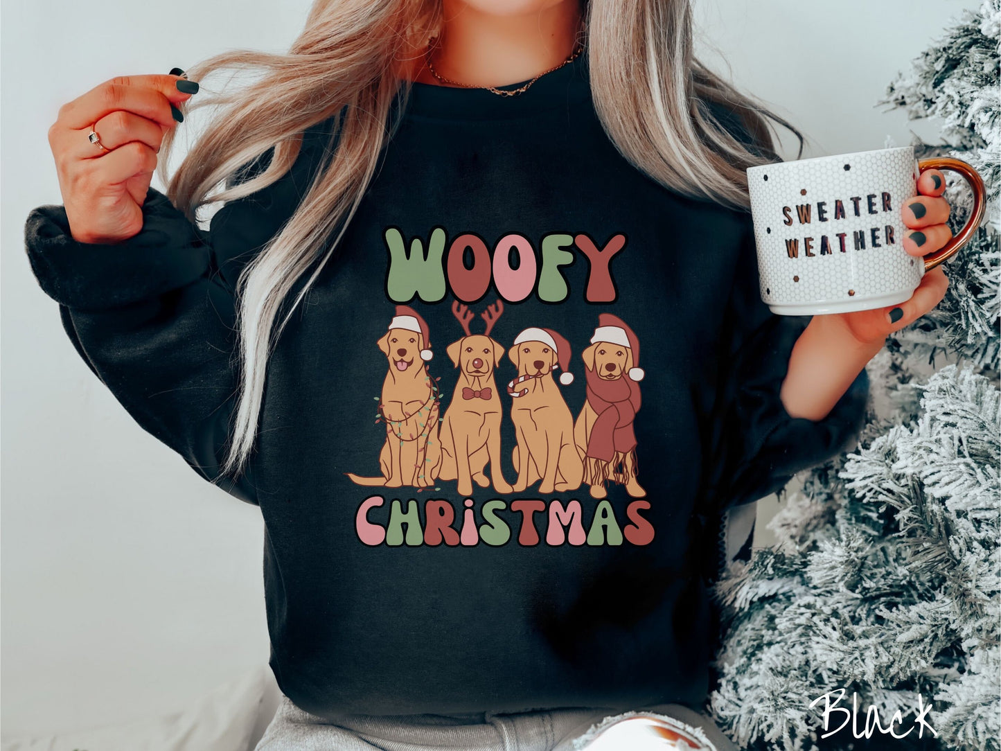 Woofy Christmas Sweatshirt, Cozy Dog Christmas Sweater, Funny Puppy Shirt, Retro Christmas Sweater, Dog Mom Gift, Vintage Dogs Holiday Shirt