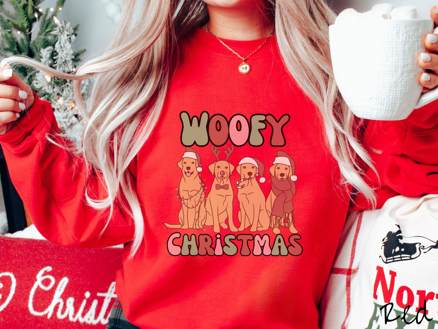 Woofy Christmas Sweatshirt, Cozy Dog Christmas Sweater, Funny Puppy Shirt, Retro Christmas Sweater, Dog Mom Gift, Vintage Dogs Holiday Shirt