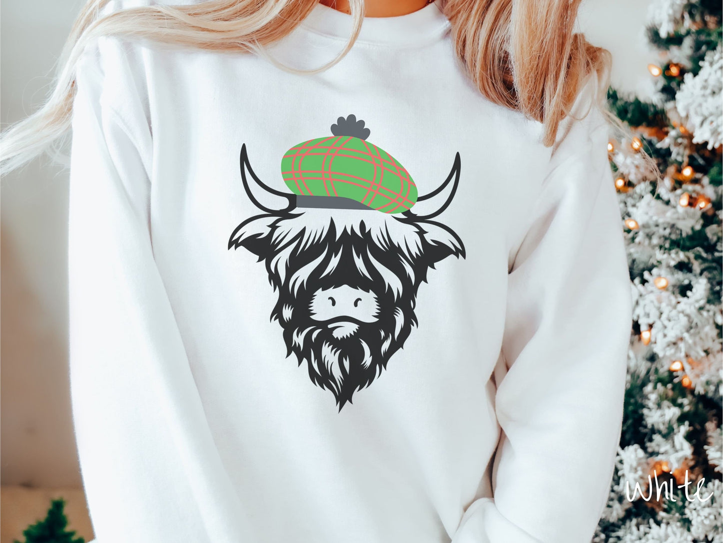 Christmas Highlander Cow Sweatshirt, Cozy Christmas Sweater, Cow Shirt, Scottish Wool Tam Shirt, Christmas Cow Tee, Cow Lover Gift