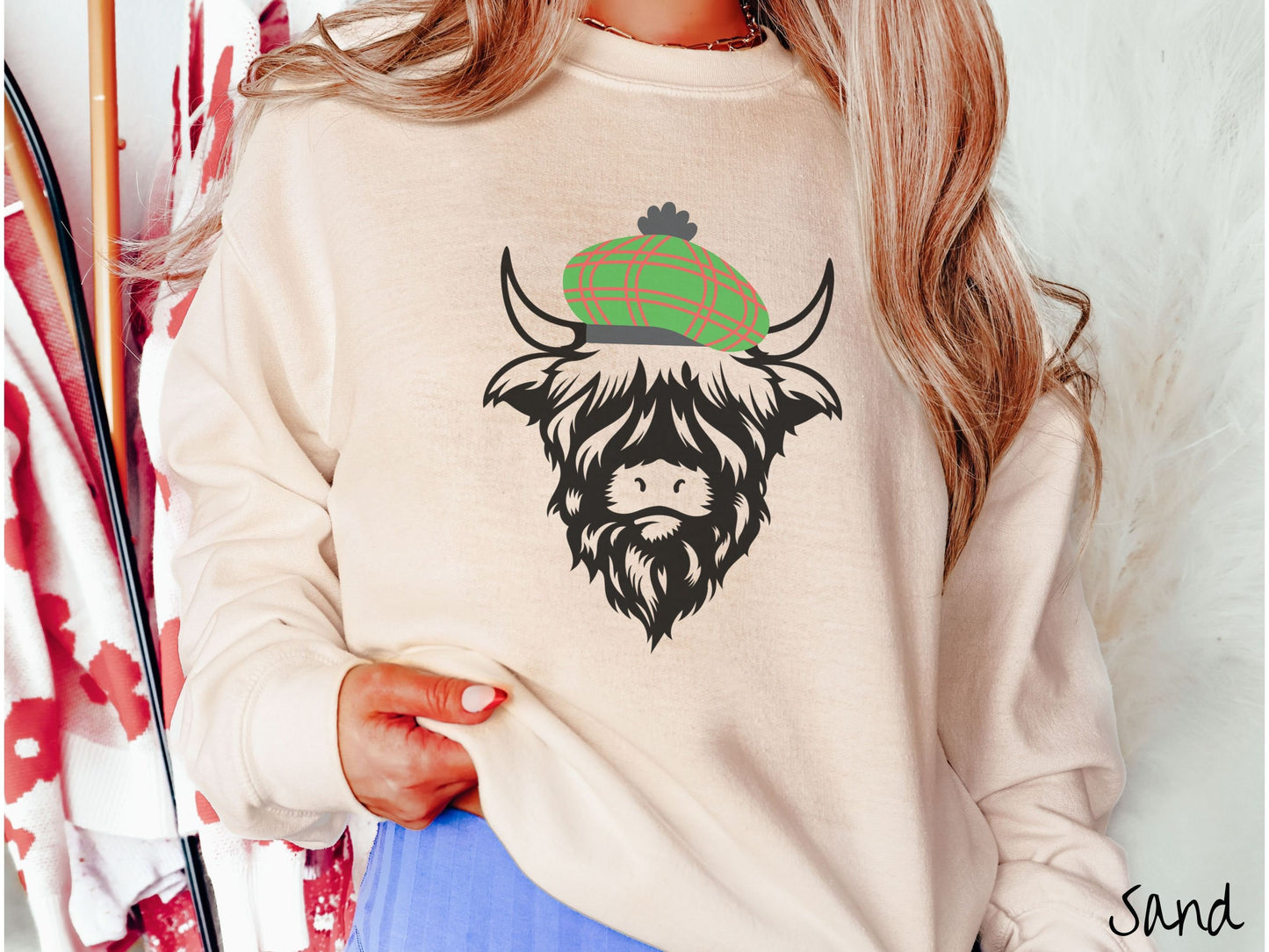 Christmas Highlander Cow Sweatshirt, Cozy Christmas Sweater, Cow Shirt, Scottish Wool Tam Shirt, Christmas Cow Tee, Cow Lover Gift