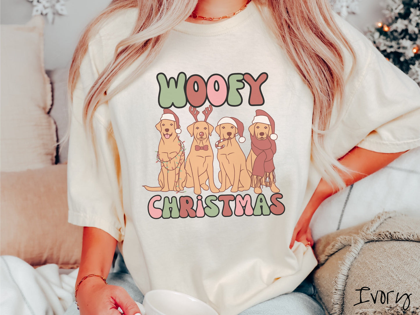 Comfort Colors Shirt, Woofy Christmas Tee, Dog Christmas Shirt, Holiday Tee, Dog Lover Gift, Dogs in Santa Hats, Christmas Puppies