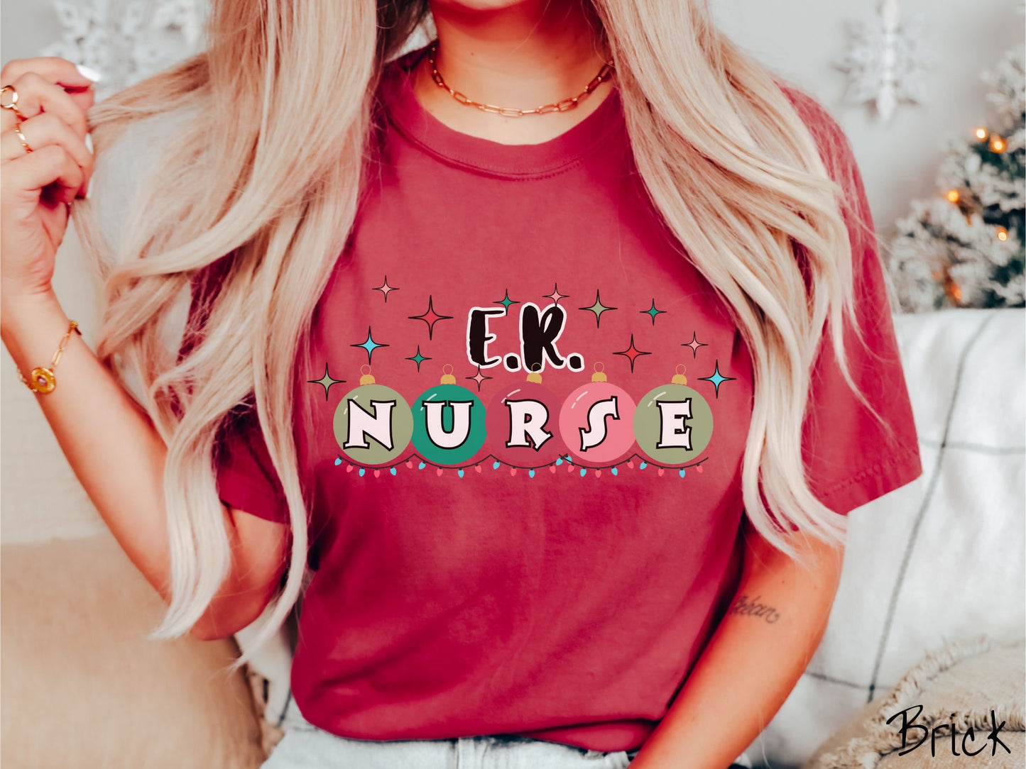 Comfort Colors Shirt, ER Nurse Christmas Shirt, Holiday Nurse Shirt, Emergency Room Nurse, Nursing Festive Tee, Nurse Gift, Ornament Tee