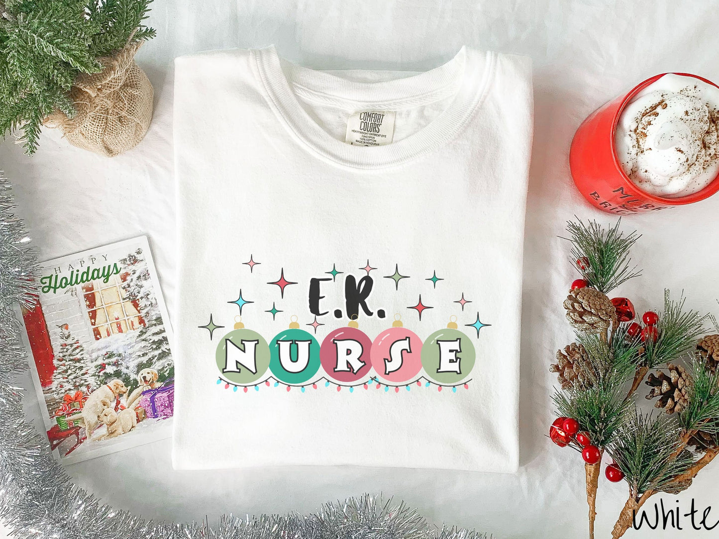 Comfort Colors Shirt, ER Nurse Christmas Shirt, Holiday Nurse Shirt, Emergency Room Nurse, Nursing Festive Tee, Nurse Gift, Ornament Tee