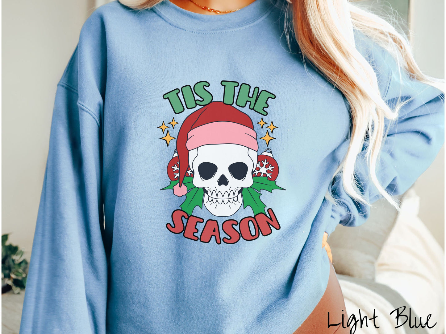 Tis The Season Skeleton Christmas Sweatshirt, Merry Skeleton Shirt, Skeletons in Santa Hats, Creepy Holiday, Cozy Sweater, Creepy Gift