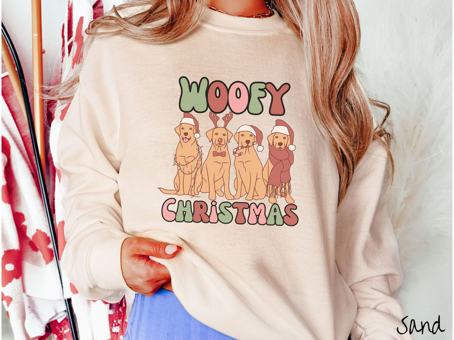 Woofy Christmas Sweatshirt, Cozy Dog Christmas Sweater, Funny Puppy Shirt, Retro Christmas Sweater, Dog Mom Gift, Vintage Dogs Holiday Shirt
