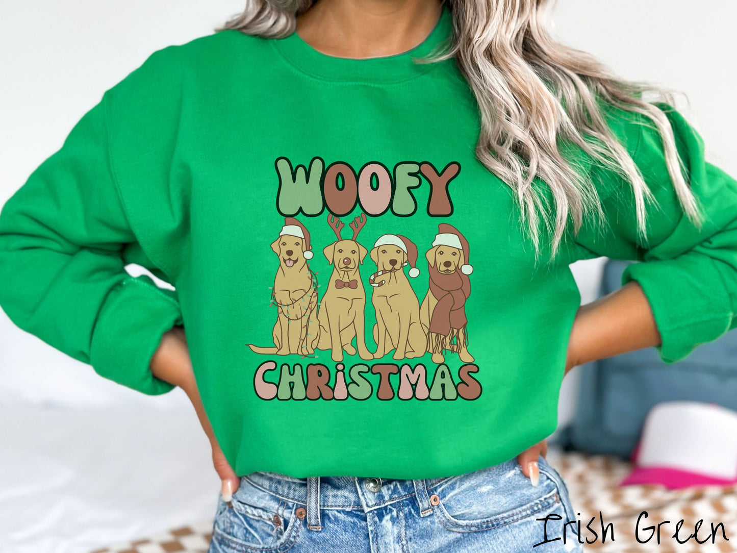 Woofy Christmas Sweatshirt, Cozy Dog Christmas Sweater, Funny Puppy Shirt, Retro Christmas Sweater, Dog Mom Gift, Vintage Dogs Holiday Shirt