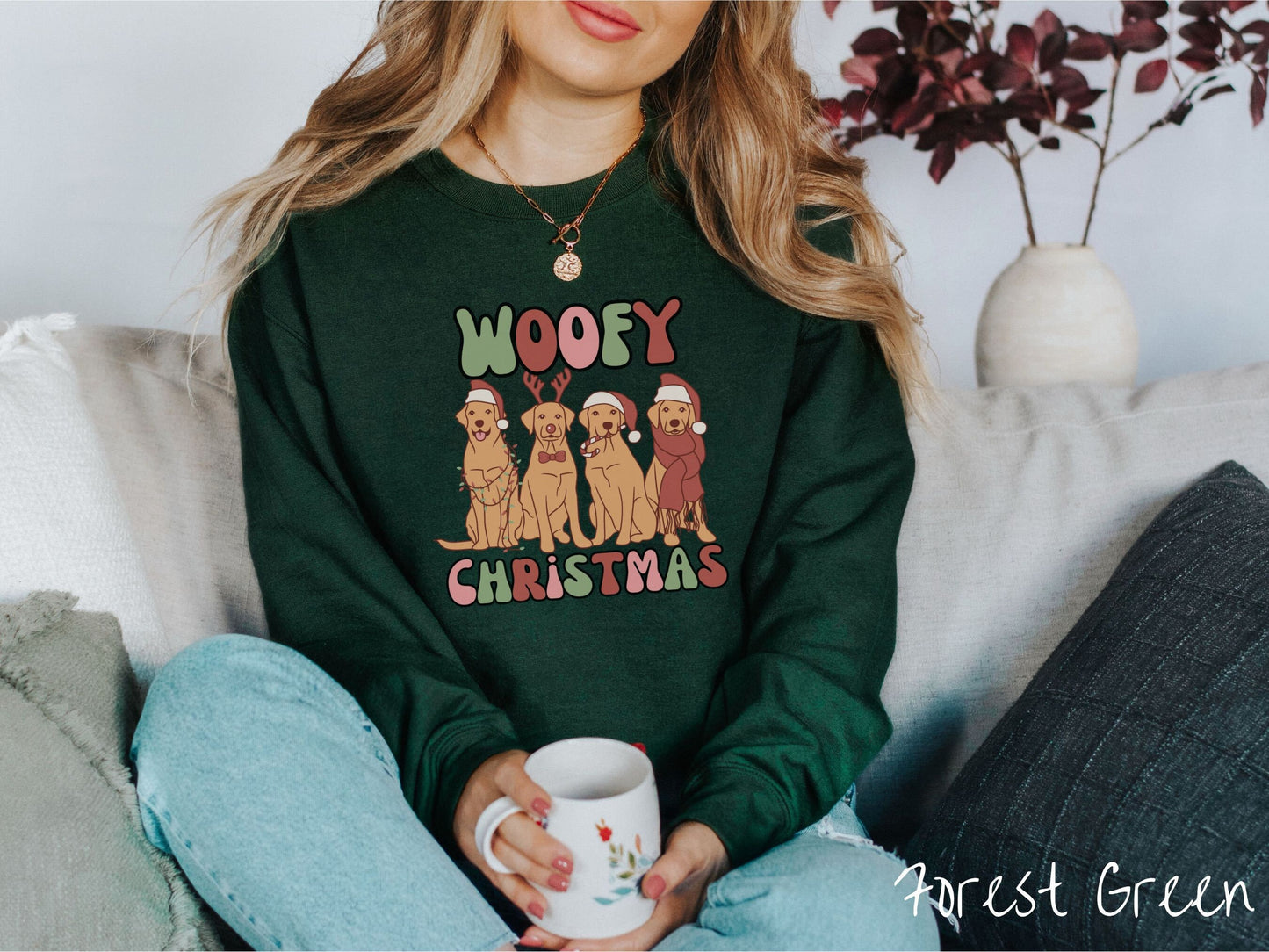 Woofy Christmas Sweatshirt, Cozy Dog Christmas Sweater, Funny Puppy Shirt, Retro Christmas Sweater, Dog Mom Gift, Vintage Dogs Holiday Shirt