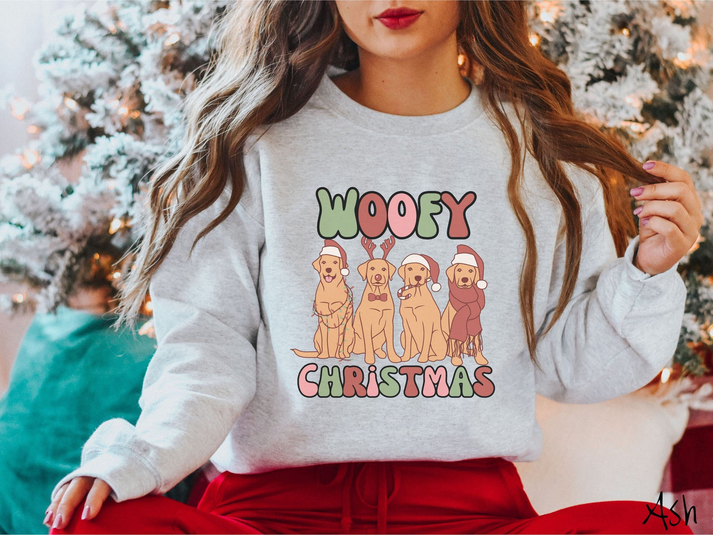 Woofy Christmas Sweatshirt, Cozy Dog Christmas Sweater, Funny Puppy Shirt, Retro Christmas Sweater, Dog Mom Gift, Vintage Dogs Holiday Shirt