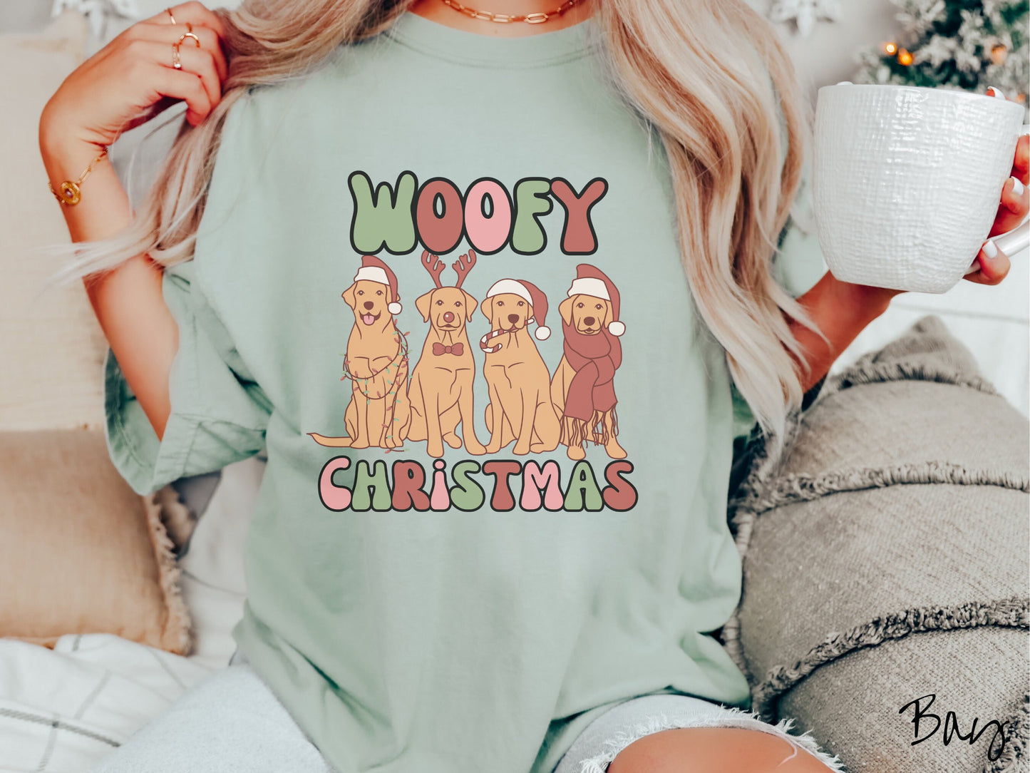 Comfort Colors Shirt, Woofy Christmas Tee, Dog Christmas Shirt, Holiday Tee, Dog Lover Gift, Dogs in Santa Hats, Christmas Puppies