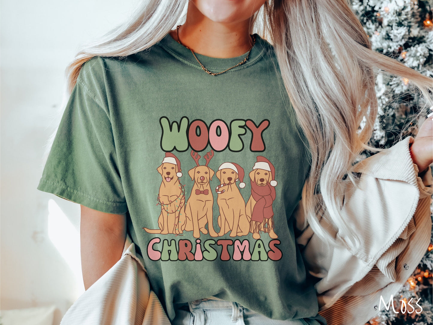Comfort Colors Shirt, Woofy Christmas Tee, Dog Christmas Shirt, Holiday Tee, Dog Lover Gift, Dogs in Santa Hats, Christmas Puppies