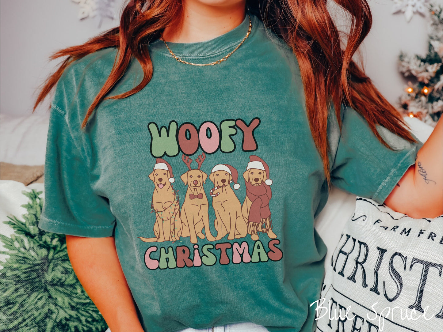 Comfort Colors Shirt, Woofy Christmas Tee, Dog Christmas Shirt, Holiday Tee, Dog Lover Gift, Dogs in Santa Hats, Christmas Puppies