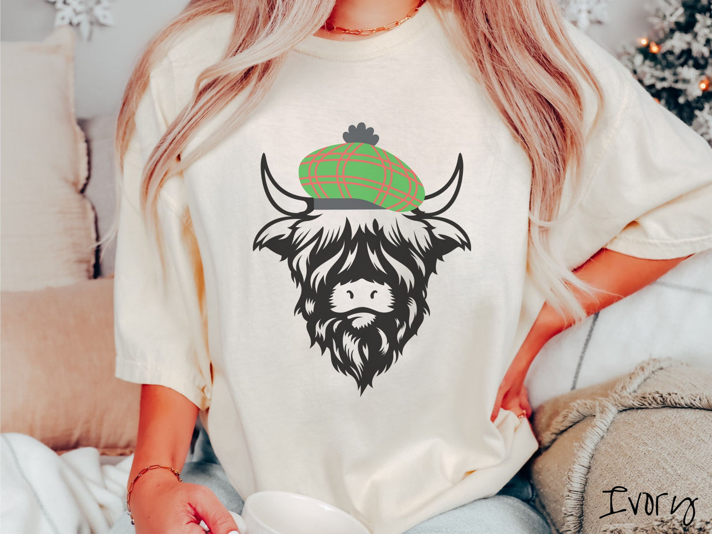 Comfort Colors Shirt, Christmas Highlander Cow Shirt, Scottish Christmas Shirt, Christmas Cow Tee, Cow Lover Gift, Wool Tam Christmas Shirt