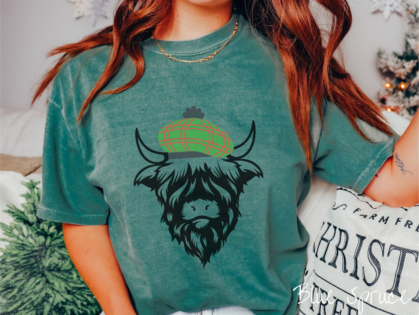Comfort Colors Shirt, Christmas Highlander Cow Shirt, Scottish Christmas Shirt, Christmas Cow Tee, Cow Lover Gift, Wool Tam Christmas Shirt