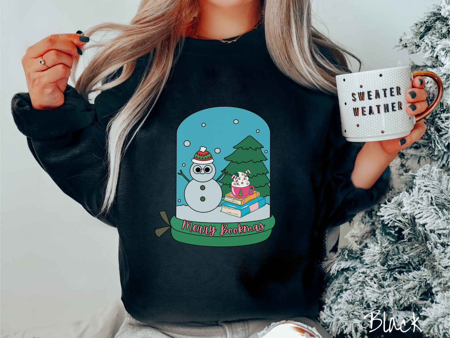 Merry Bookmas Christmas Sweatshirt, Snowman Shirt, Holiday Bookish Shirt, Christmas Coffee Tee, Cozy Sweatshirt, Christmas Books