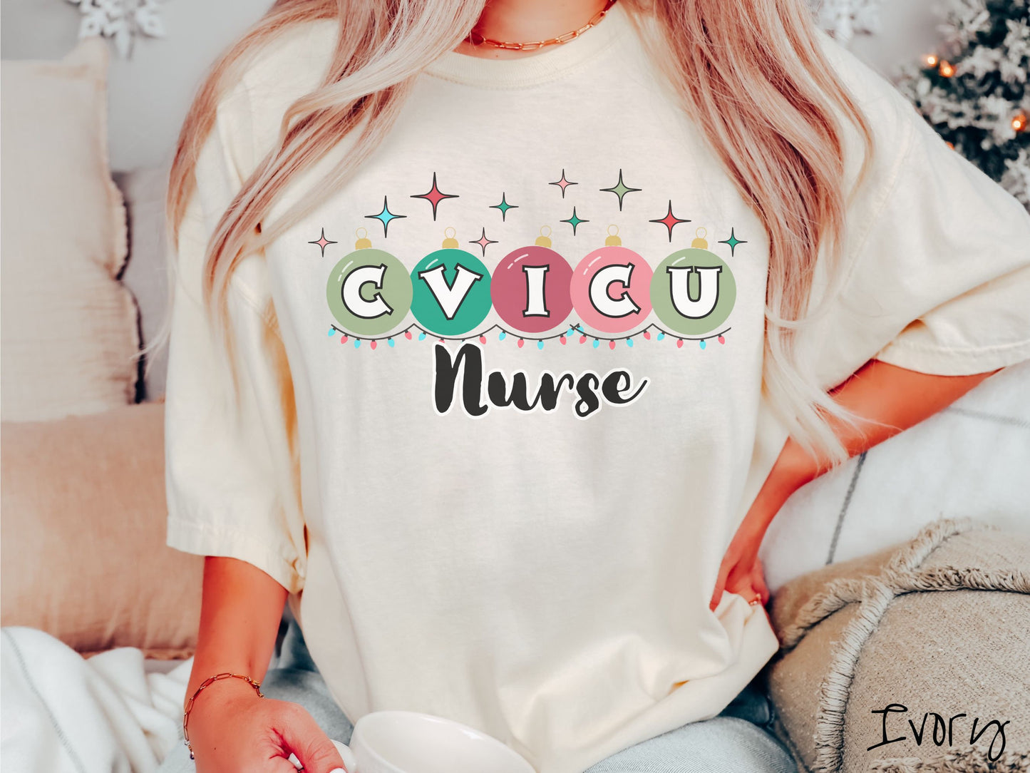 Comfort Colors Shirt, CVICU Nurse Christmas Shirt, Holiday Nurse Shirt, Cardio Christmas Shirt, Nursing Festive Tee, Nurse Gift