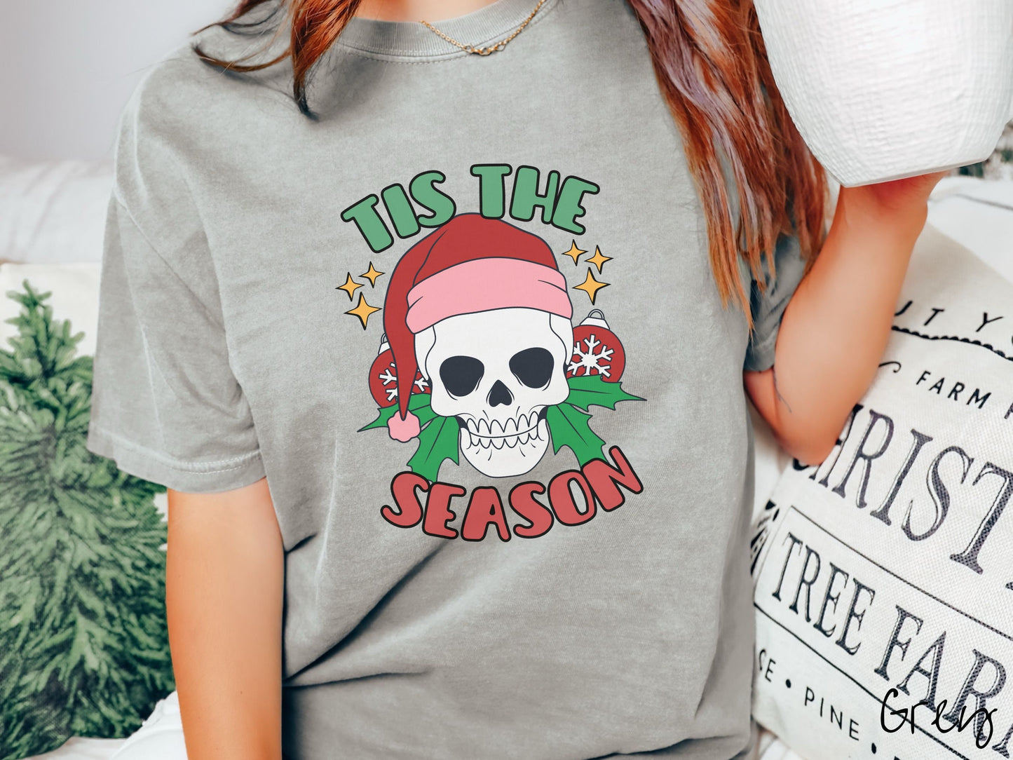 Comfort Colors Shirt, Tis The Season Shirt, Christmas Skeleton, Skeleton Santa Hat, Santa Skull Tee, Retro Christmas Shirt, Spooky and Merry