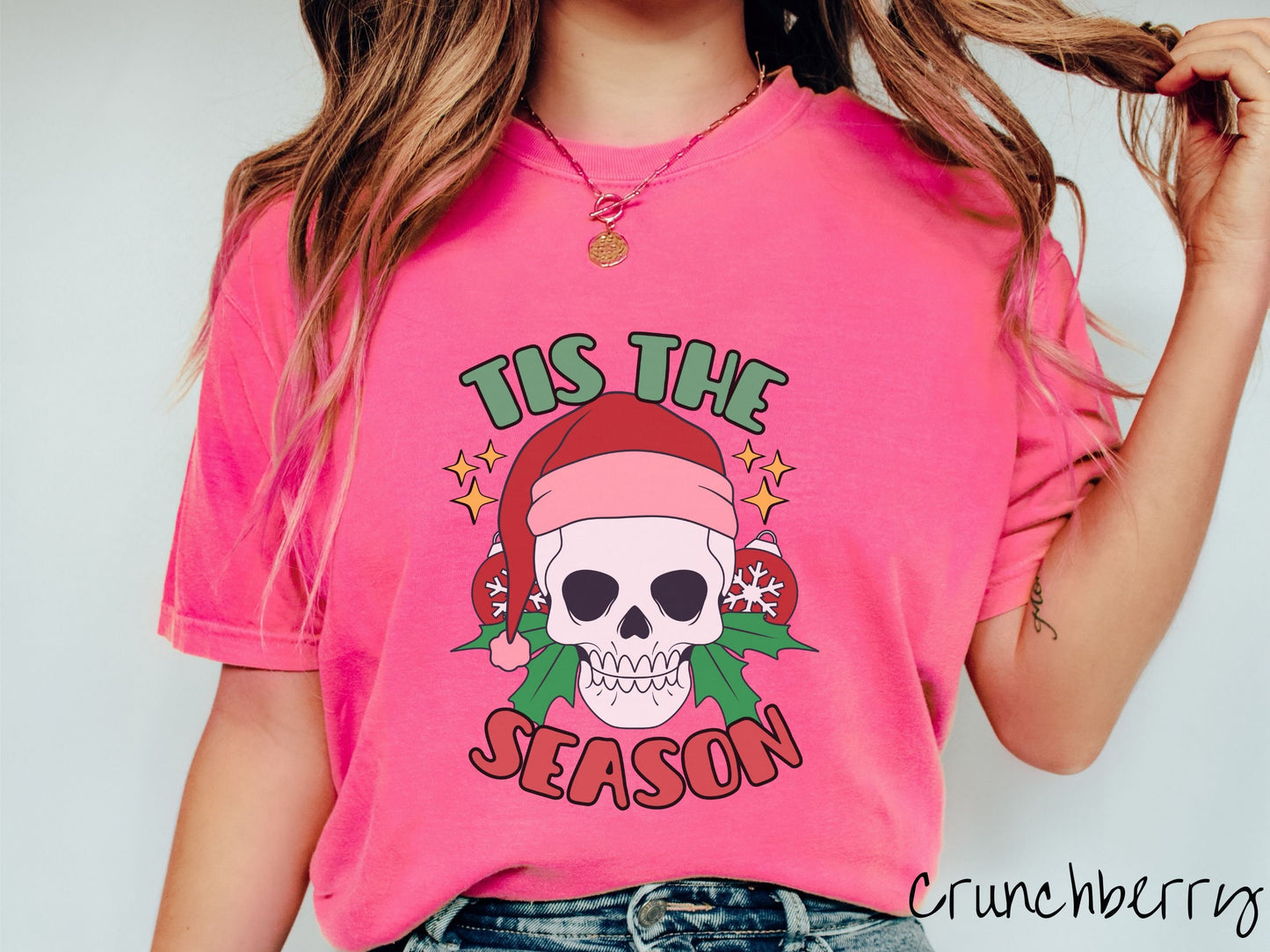 Comfort Colors Shirt, Tis The Season Shirt, Christmas Skeleton, Skeleton Santa Hat, Santa Skull Tee, Retro Christmas Shirt, Spooky and Merry