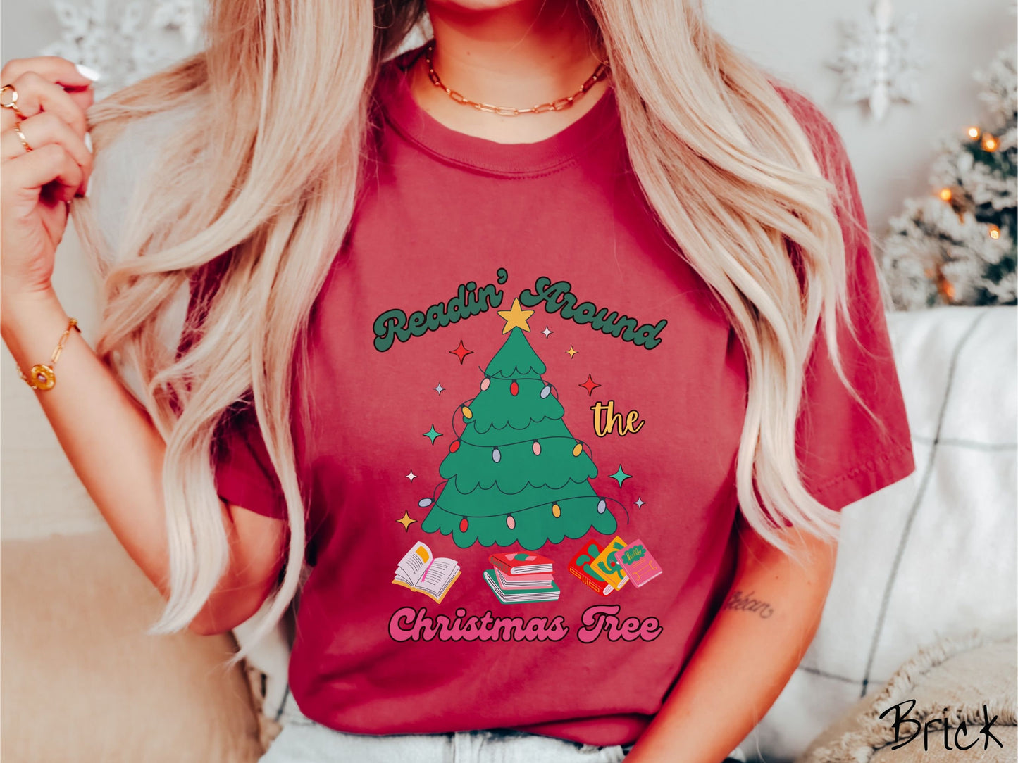 Comfort Colors Shirt, Reading Around the Christmas Tree, Bookish Christmas, Reading Holiday Shirt, Book Lover Gift, Festive Book Shirt