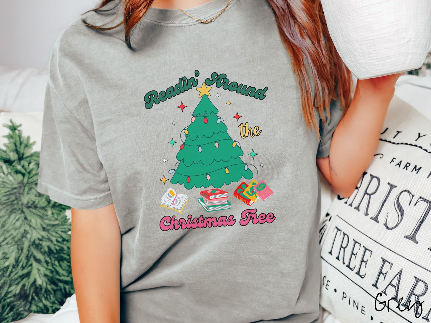 Comfort Colors Shirt, Reading Around the Christmas Tree, Bookish Christmas, Reading Holiday Shirt, Book Lover Gift, Festive Book Shirt