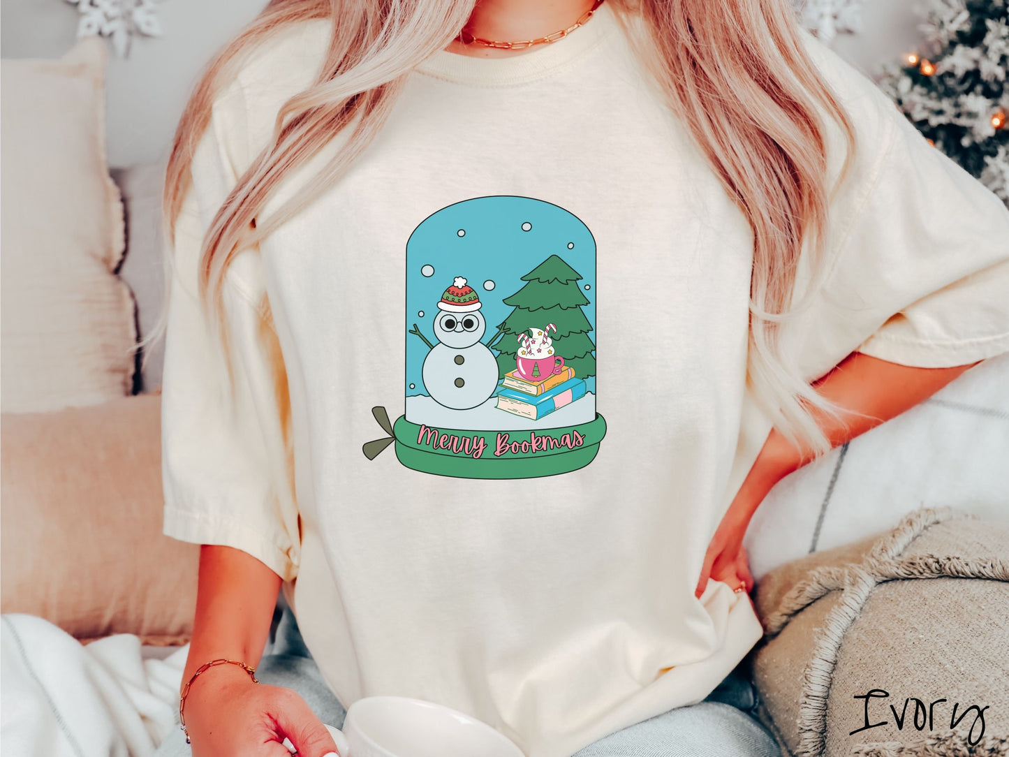 Comfort Colors Shirt, Merry Bookmas Shirt, Bookish Christmas Shirt, Book Lovers Holiday Tee, Retro Book Tee, Snowman Book, Coffee Shirt