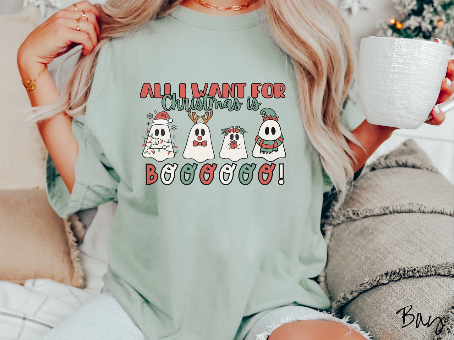 Comfort Colors Shirt, All I Want for Christmas is Boo, Christmas Ghosts, Festive Ghosts, Creepy Holiday Shirt, Spooky and Merry