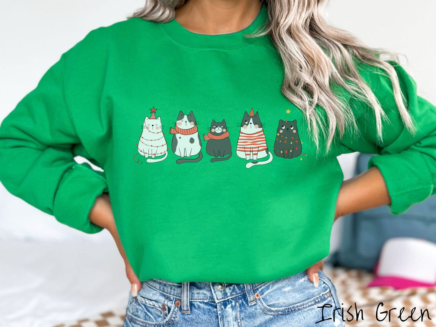 Cat Christmas Sweatshirt, Funny Festive Cats, Cat Lover Gift, Cat Gift, Holiday Cats, Cat Owner Gift, Christmas Lights Cats, Fat Cats