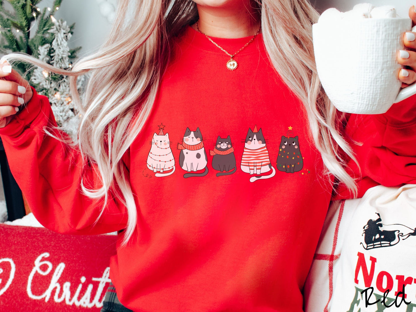 Cat Christmas Sweatshirt, Funny Festive Cats, Cat Lover Gift, Cat Gift, Holiday Cats, Cat Owner Gift, Christmas Lights Cats, Fat Cats