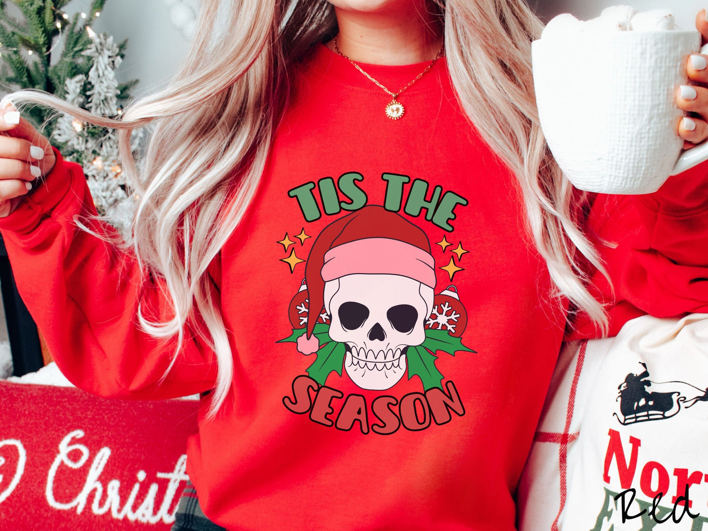 Tis The Season Skeleton Christmas Sweatshirt, Merry Skeleton Shirt, Skeletons in Santa Hats, Creepy Holiday, Cozy Sweater, Creepy Gift