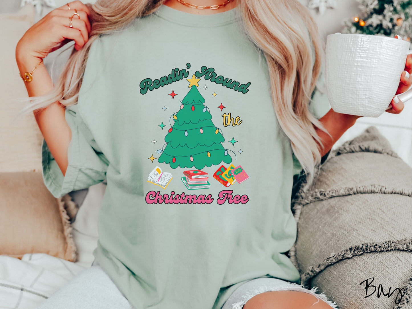 Comfort Colors Shirt, Reading Around the Christmas Tree, Bookish Christmas, Reading Holiday Shirt, Book Lover Gift, Festive Book Shirt
