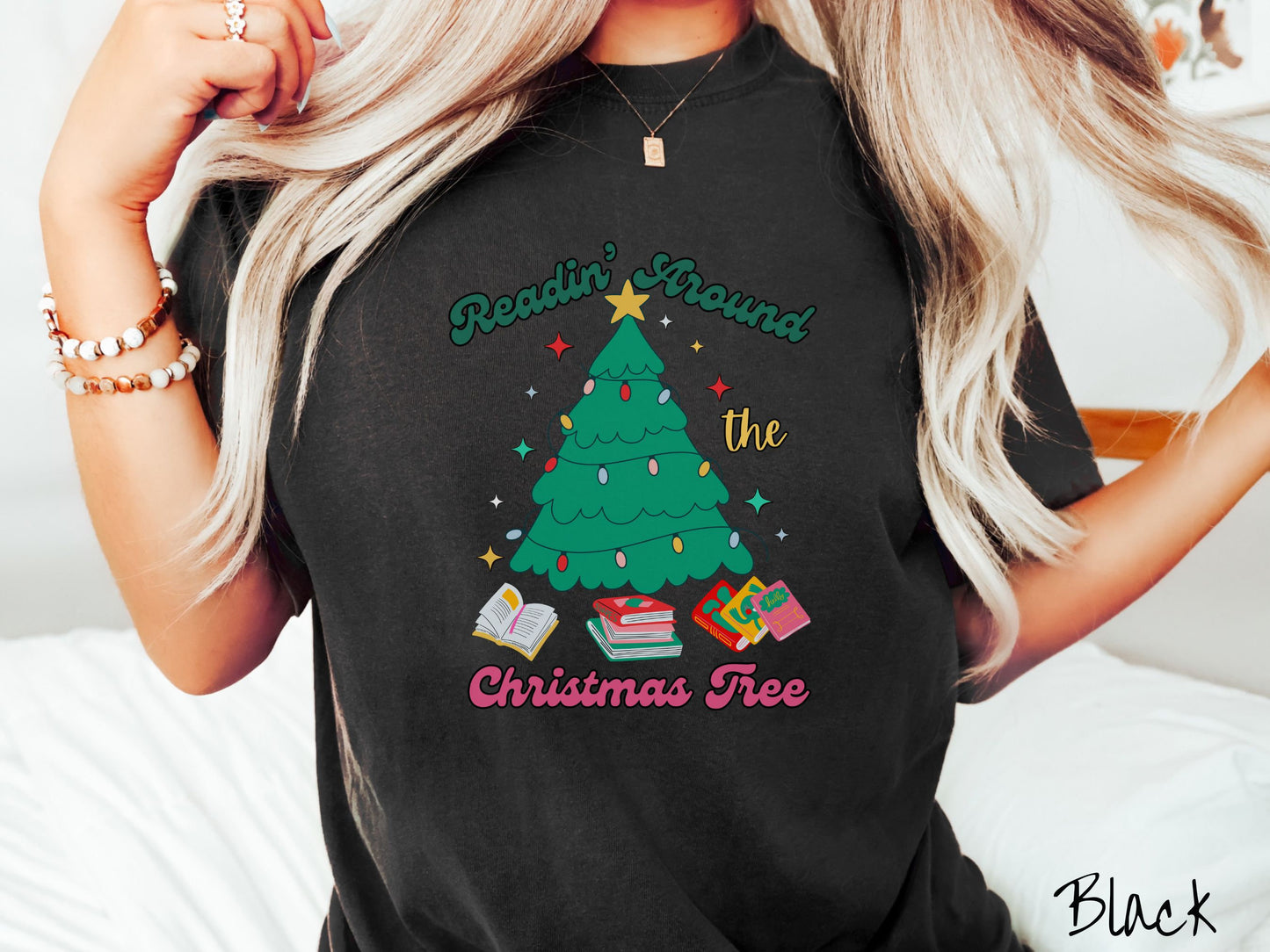 Comfort Colors Shirt, Reading Around the Christmas Tree, Bookish Christmas, Reading Holiday Shirt, Book Lover Gift, Festive Book Shirt