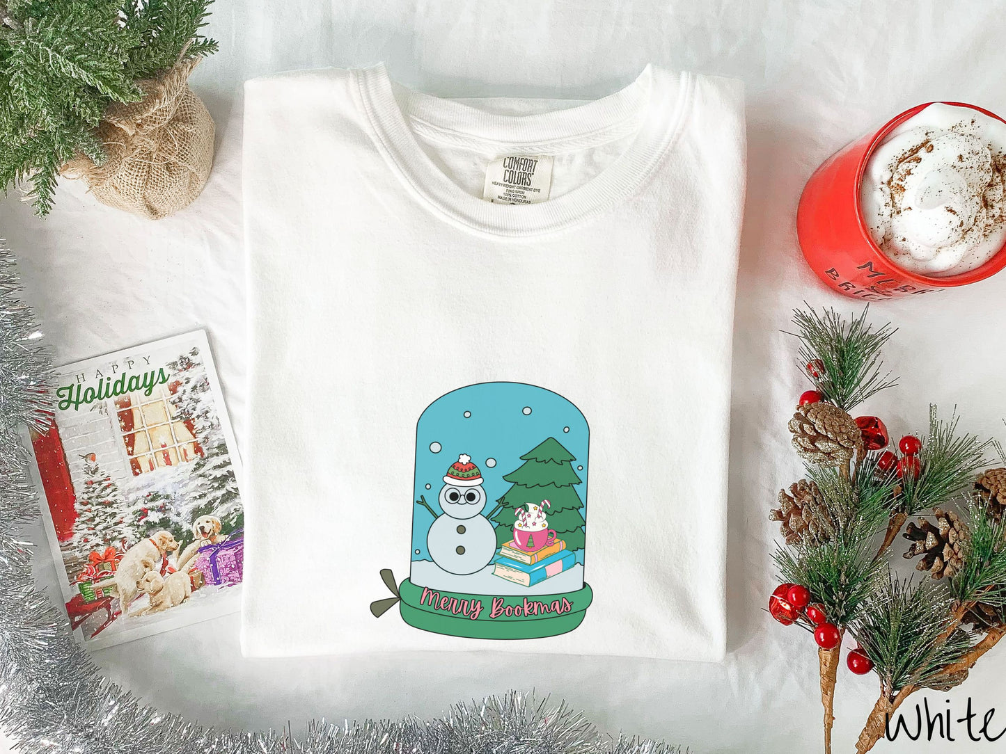 Comfort Colors Shirt, Merry Bookmas Shirt, Bookish Christmas Shirt, Book Lovers Holiday Tee, Retro Book Tee, Snowman Book, Coffee Shirt