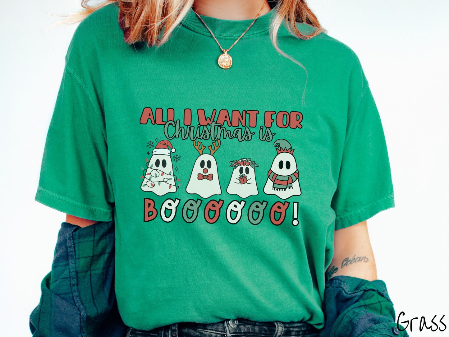 Comfort Colors Shirt, All I Want for Christmas is Boo, Christmas Ghosts, Festive Ghosts, Creepy Holiday Shirt, Spooky and Merry